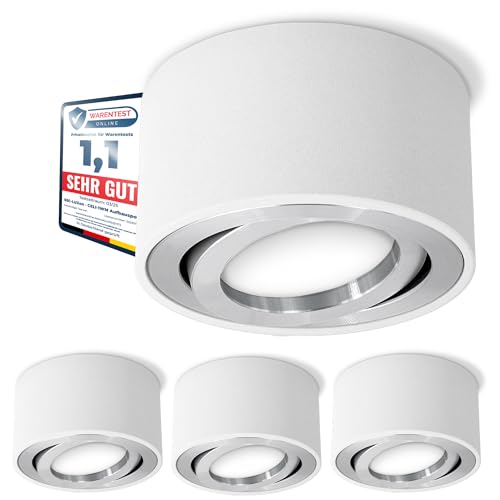 SSC-LUXon CELI-1W LED Aufbauspot weiß rund 4er Set - flach & schwenkbar - 4x Aufbaustrahler inkl. LED Modul 5W warmweiß 230V von SSC-LUXon