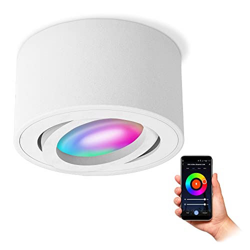 SSC-LUXon CELI-1WM Aufbauspot weiß flach schwenkbar inkl. Smart RGB CCT LED Lampe - Deckenspot LED WLAN kompatibel mit Alexa, Siri & Google von SSC-LUXon