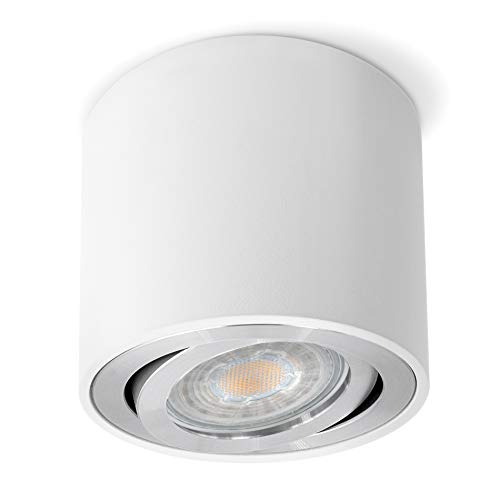 SSC-LUXon CELI-2W Aufbauleuchte weiß schwenkbar GU10 - Deckenleuchte rund mit LED GU10 6W neutralweiß - Aufbau Deckenstrahler von SSC-LUXon