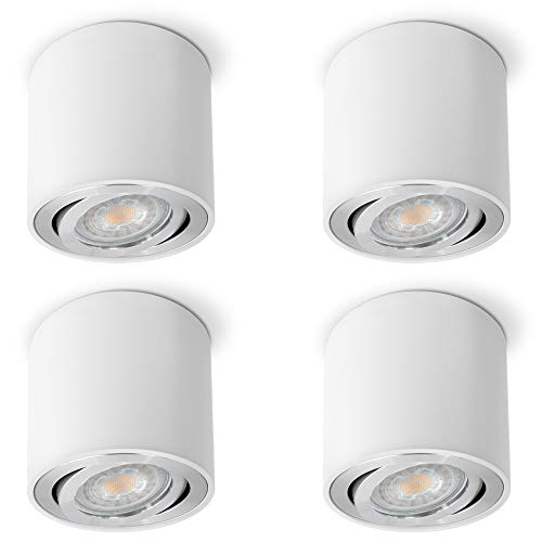 SSC-LUXon CELI-2W Aufbaustrahler 4er Set in weiß schwenkbar GU10-4x Aufbauspot rund mit LED GU10 6W warmweiß - Deckenleuchte von SSC-LUXon