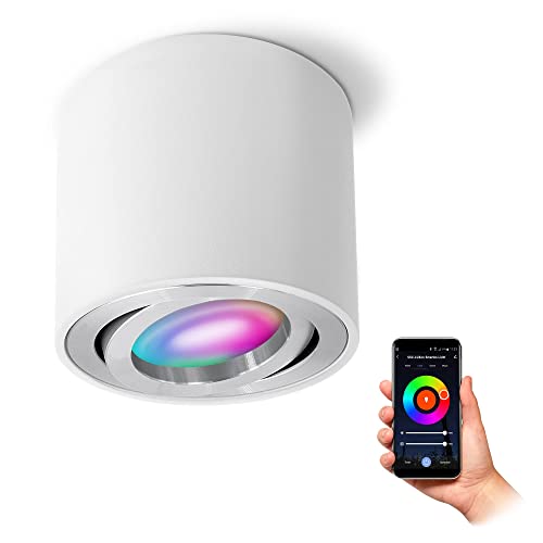 SSC-LUXon CELI-2W Aufbaustrahler schwenkbar weiß kompatibel mit Alexa, Siri & Google - Aufbauspot inkl. Smart RGB WLAN GU10 LED von SSC-LUXon