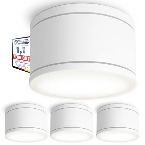 SSC-LUXon CELI-WX 4er Set flache LED Deckenspots Aufputz IP44 für Bad & Außen mit LED GX53 neutralweiß 3W - Strahler weiß 230V von SSC-LUXon
