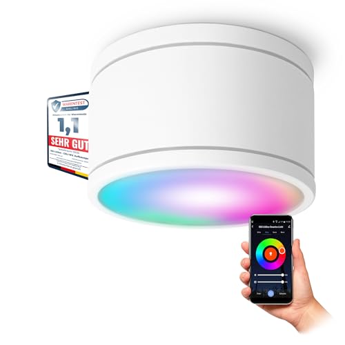 SSC-LUXon CELI-WX Aufbauspot IP44 weiss flach mit LED Birne GX53 kompatibel mit Alexa, Siri & Google - Strahler WLAN Smart LED RGBW von SSC-LUXon