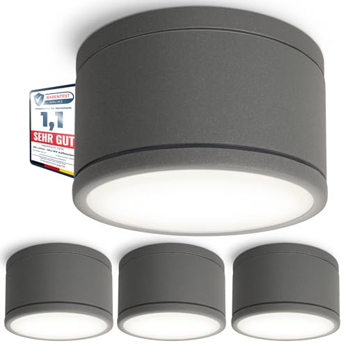 SSC-LUXon CELI-WX Bad IP44 Aufbauspot Set mit GX53 LED Lampe neutralweiß 3W wechselbar - 4x Deckenstrahler flach anthrazit 230V von SSC-LUXon