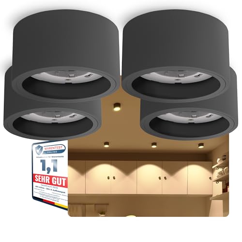 SSC-LUXon CELI-X 4 Stück Decken Aufbaustrahler flach rund anthrazit - Aufbauspot grau Deckenspot 1 flammig mit Fassung für GX53 von SSC-LUXon
