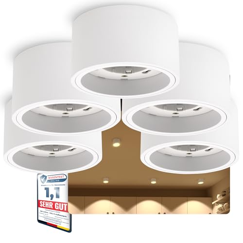 SSC-LUXon CELI-X 5er Set flache Decken Aufbaustrahler in weiß rund - Aufbauspot Deckenspot 1 flammig mit Fassung für 1x GX53 von SSC-LUXon
