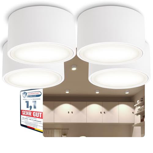 SSC-LUXon CELI-X Aufbau Spot LED flach weiß 4er Set große Lichtfläche LED GX53 neutralweiß 3W 230V - Deckenspot rund Ø 95mm von SSC-LUXon