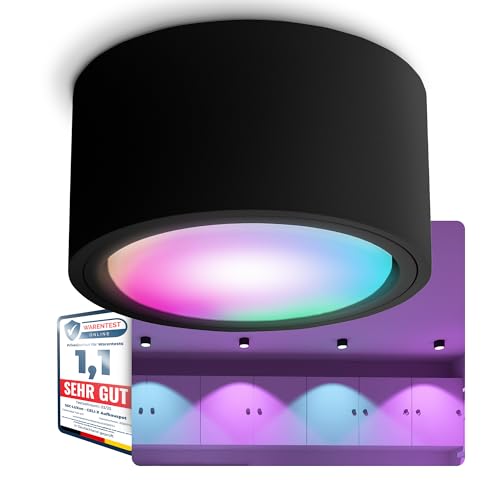 SSC-LUXon CELI-X Aufbauleuchte schwarz rund kompatibel mit Alexa, Siri & Google - Spotleuchte inklusive Smart LED RGBW GX53 von SSC-LUXon