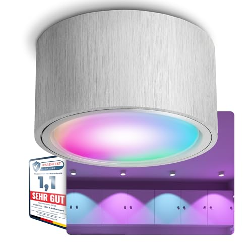 SSC-LUXon CELI-X Deckenspot Aufputz flach Alu mit LED Lampe kompatibel mit Alexa, Siri & Google - Spotlight Smart RGBW GX53 von SSC-LUXon
