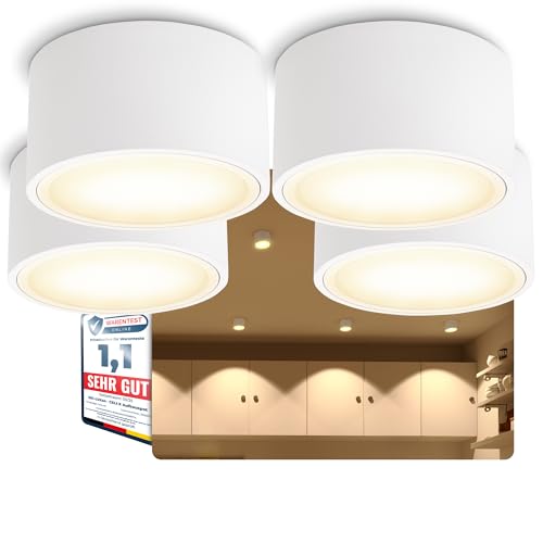 SSC-LUXon CELI-X LED Aufbauspot flach 4er Set mit großer Leuchtfläche - LED GX53 mit 5W warmweiß 230V - Aufbaustrahler rund von SSC-LUXon