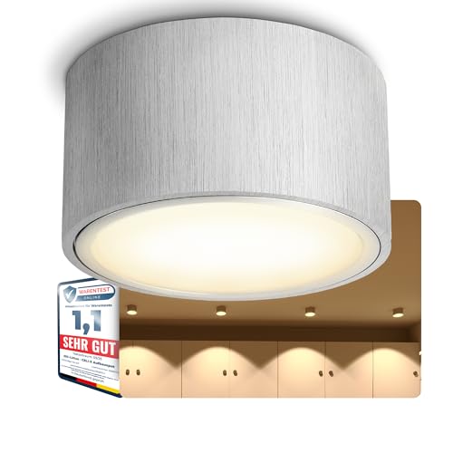 SSC-LUXon CELI-X LED Aufbaustrahler dimmbar flach - LED GX53 mit 5W warmweiß 230V - Decken Aufbauleuchte rund alu gebürstet von SSC-LUXon