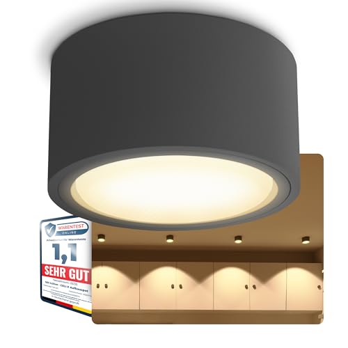SSC-LUXon CELI-X Spot Strahler Decke flach große Leuchtfläche - Aufputz Downlight 230V anthrazit rund mit LED GX53 3W warmweiß von SSC-LUXon