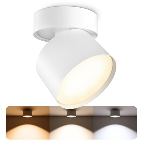 SSC-LUXon Deckenlampe weiß Aufbaustrahler schwenkbar mit GX53 LED 3W drei einstellbaren Lichtfarben 3CCT - Spot Lampe rund 230V von SSC-LUXon