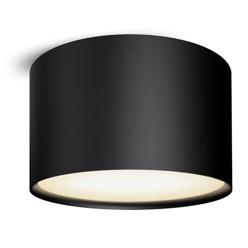 SSC-LUXon Deckenspot PIATO schwarz flach rund - pulverbeschichtete Aufbauleuchte LED 230V - Design Deckenleuchte warmweiß 6W von SSC-LUXon
