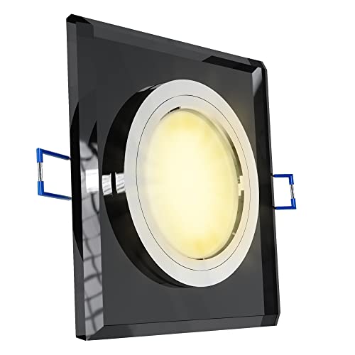SSC-LUXon Design Einbaulampe aus Echtglas (Einbautiefe 15 mm) inkl. LED Modul 5W warmweiß 230V - Einbau LED spot eckig schwarz von SSC-LUXon