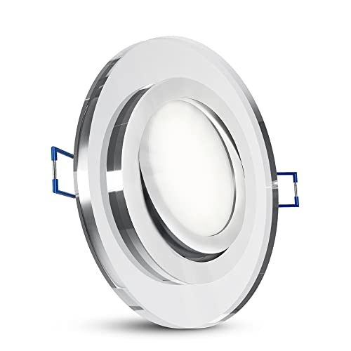 SSC-LUXon Design Glas Einbaustrahler dimmbar flach mit LED 5W neutralweiß 230V - Deckenleuchte Einbau schwenkbar silber rund von SSC-LUXon