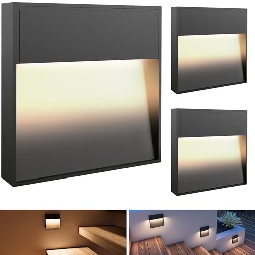 SSC-LUXon Design LED Wandleuchte ELEVA 3er Set anthrazit - Treppenstufenbeleuchtung für Innen & Außen rostfrei IP54 warmweiß 4W von SSC-LUXon