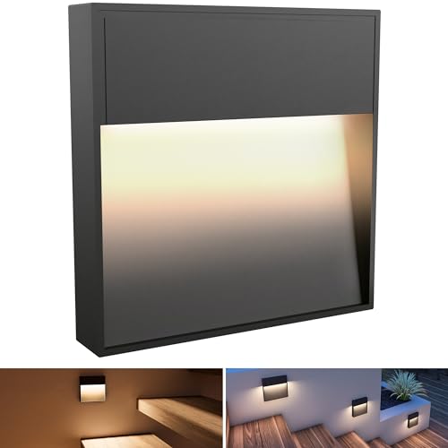 SSC-LUXon Design LED Wandleuchte ELEVA eckig anthrazit - Treppenstufenbeleuchtung für Innen & Außen rostfrei IP54 warmweiß 4W von SSC-LUXon