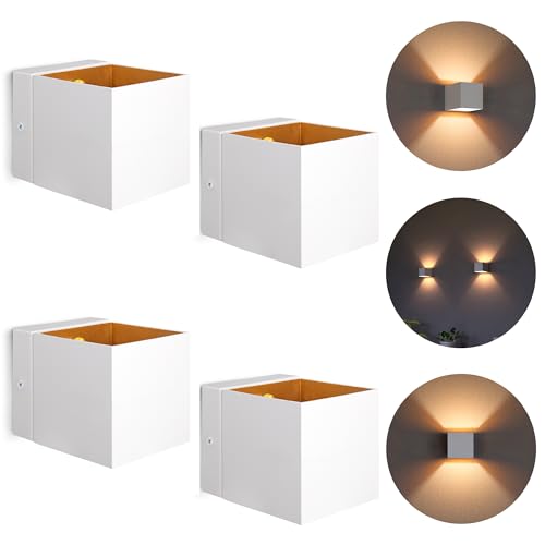 SSC-LUXon EPITA 4er Set Wandaufbauleuchte weiß gold - moderne Treppenlampe innen Up & Down Retro Design inkl. LED G9 Lampen von SSC-LUXon