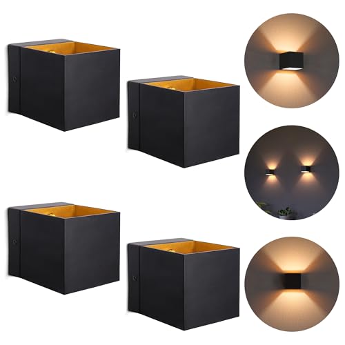 SSC-LUXon EPITA Treppenleuchte Innen schwarz 4er Set - Wandlampe Gold Vintage Up & Down Lampe inkl. LED G9 Leuchtmittel 3W von SSC-LUXon