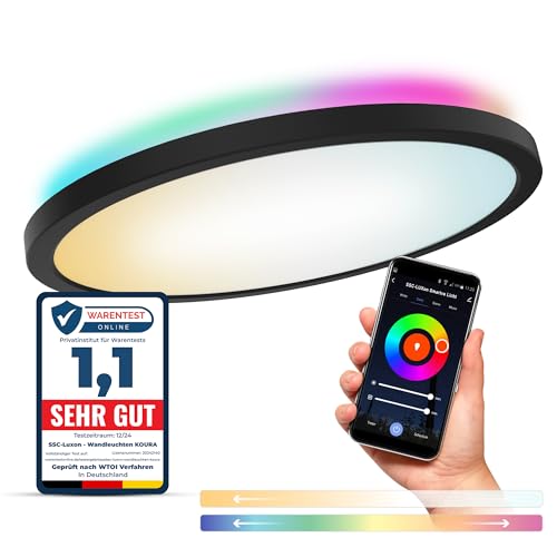 SSC-LUXon ERUNA smarte LED RGB Deckenleuchte Wohnzimmer Ø 29cm indirekte Beleuchtung - WLAN App Steuerung kompatibel mit Alexa, Siri & Google von SSC-LUXon
