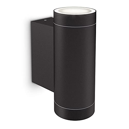 SSC-LUXon ESMA Aussenleuchte Wand LED Up Down mit 2x wechselbaren GU10 LED Lampen 3W neutralweiß - Wandlampe schwarz IP54 230V von SSC-LUXon