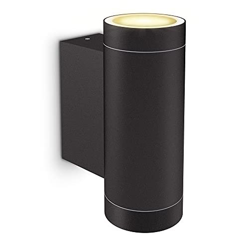 SSC-LUXon ESMA Up and Down Leuchte für Außen inkl 2x LED GU10 fourSTEP Lampen 5W warmweiß - IP54 Wandleuchte schwarz matt rund von SSC-LUXon