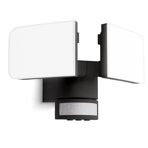 SSC-LUXon ETHIR LED Strahler mit Bewegungsmelder Außen Doppelflügel schwarz Außenlampe Wand Licht Spotlight Außenleuchte Hauswand Leuchte IP54 wetterfest 230V von SSC-LUXon