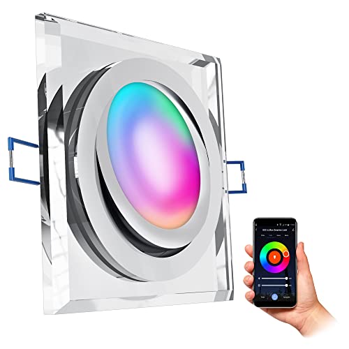 SSC-LUXon Einbaustrahler LED flach Smart aus Glas schwenkbar - Deckenspot mit RGBW Lampe 230V (kompatibel mit Alexa, Siri & Google) von SSC-LUXon