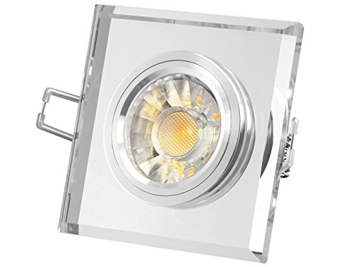 SSC-LUXon GLAS Einbau-Strahler, LED Decken-Leuchte klar spiegelnd, 7W wie 70W Halogen, DIMMBAR, warm-weiß, GU10 230V [Unter- & Einbauleuchten Decken Einbaustrahler] von SSC-LUXon