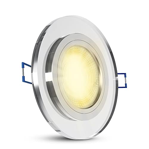 SSC-LUXon Glas Deckeneinbaustrahler LED in rund & klar - mit LED GU10 6W warmweiß 230V - Kristallspot Deckenstrahler Spot von SSC-LUXon