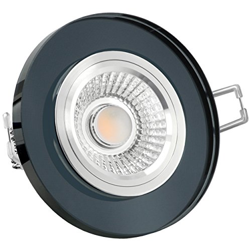 SSC-LUXon Glas LED Decken Einbauleuchte Einbaustrahler 230V dimmbar & super flach (30mm) in schwarzem runde Form mit 6W LED Modul warmweiß 2700K von SSC-LUXon