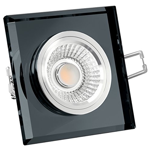 SSC-LUXon Glas LED Decken Einbaustrahler 230V dimmbar & super flach (30mm) in schwarz eckige Form mit 6W LED Modul warmweiß 2700K von SSC-LUXon
