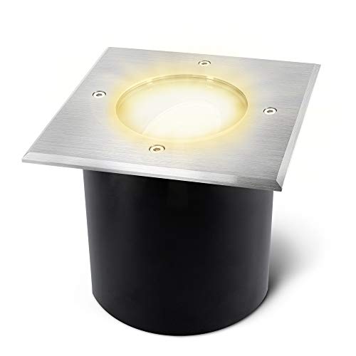 SSC-LUXon JADINA Bodeneinbaustrahler flach schwenkbar mit LED Lampe 5W warmweiß 230V - Bodenlampe befahrbar außen IP67 eckig von SSC-LUXon