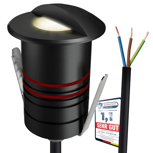 SSC-LUXon JAVO Außenlampe Boden LED Spot warmweißes Licht Ø 47 mm IP67 - befahrbare Einbau Wegeleuchte 230V mit seitlichem Licht von SSC-LUXon