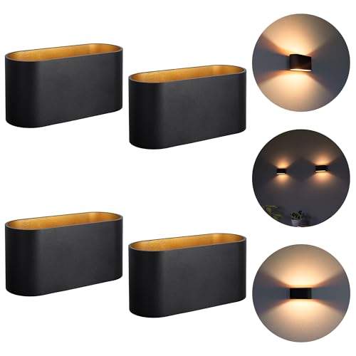 SSC-LUXon JOBERO 4er Pack Wandleuchte Innen schwarz - Wandlampe Gold Design Up Down Leuchte inkl. 1x G9 LED Leuchtmittel warmweiß von SSC-LUXon