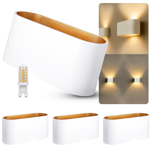 SSC-LUXon JOBERO Wandlampe 4er Pack Innen weiß gold - Wandbeleuchtung Up Down Vintage Design inkl. G9 Leuchtmittel warmweiß von SSC-LUXon