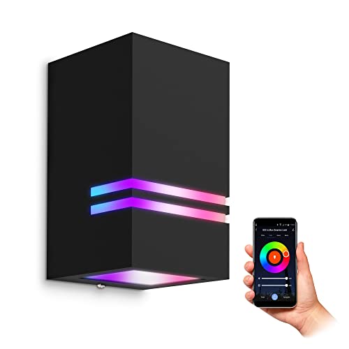 SSC-LUXon JOVO-S Wandleuchte schwarz GU10 IP44 mit Smart WiFi RGB LED Birnen (steuerung per App & Sprache) - Außenwandleuchte 1-flammig von SSC-LUXon