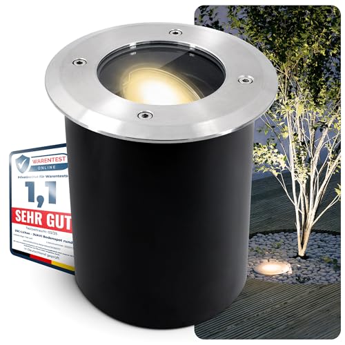 SSC-LUXon JUAVI Bodeneinbaustrahler aussen schwenkbar IP67 - mit LED GU10 3W warmweiß 230V - Bodenspot befahrbar rund rostfrei von SSC-LUXon