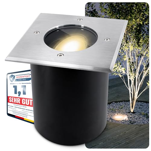 SSC-LUXon JUAVI Bodeneinbaustrahler aussen schwenkbar IP67 - mit LED GU10 3W warmweiß 230V - Bodenspot befahrbar quadratisch rostfrei von SSC-LUXon
