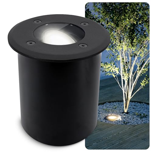 SSC-LUXon JUAVI Bodenleuchte Einbau aussen schwarz IP67 schwenkbar - Außenleuchte Garten Boden mit GU10 LED neutralweiß 5W befahrbar von SSC-LUXon