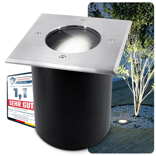SSC-LUXon JUAVI LED Bodeneinbauleuchte schwenkbar IP67 quadratisch - LED GU10 5W neutralweiß - Bodenleuchte außen befahrbar von SSC-LUXon