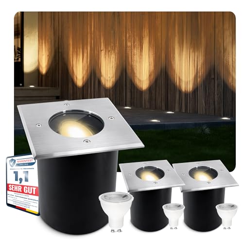 SSC-LUXon JUAVI LED Bodenstrahler Set dimmbar schwenkbar IP67 - mit LED GU10 7W warmweiß 230V - 3x Einbaustrahler Boden eckig von SSC-LUXon