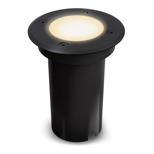 SSC-LUXon KALPA LED Bodeneinbaustrahler rund schwarz GU10 3W warmweiß IP67 Außenleuchte Bodenstrahler regen- & trittfest von SSC-LUXon