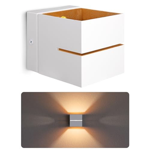 SSC-LUXon KOURA Wandlampe Innen weiß gold mit Lichtspalt - Retro Treppenleuchte Up & Down Effekt inkl. 1x G9 LED 3W warmweiß von SSC-LUXon