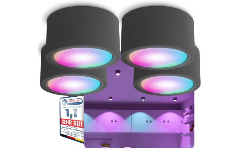 SSC-LUXon LED Aufbaustrahler CELI-X Decken Aufbauspot flach anthrazit rund mit Smart WLAN RGB LED, RGB & Weißtöne von SSC-LUXon