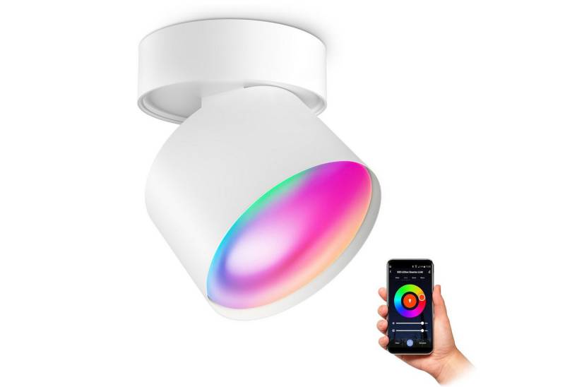 SSC-LUXon LED Aufbaustrahler Deckenlampe SAMU weiß mit Smart Home WiFi GX53 LED 6W RGBW, RGB & Weißtöne von SSC-LUXon