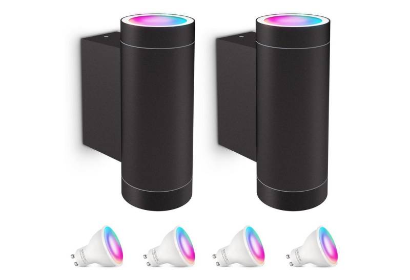 SSC-LUXon LED Außen-Wandleuchte ESMA Up & Down Wandaufbauleuchte IP54 schwarz mit 2x Smart RGB GU10, RGB & Weißtöne von SSC-LUXon