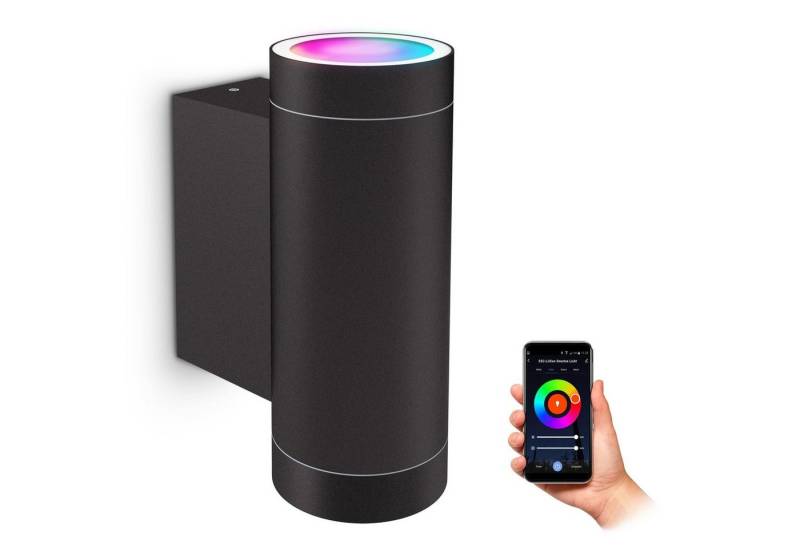 SSC-LUXon LED Außen-Wandleuchte ESMA Up & Down Wandaufbauleuchte IP54 schwarz mit 2x Smart RGB GU10, RGB & Weißtöne von SSC-LUXon