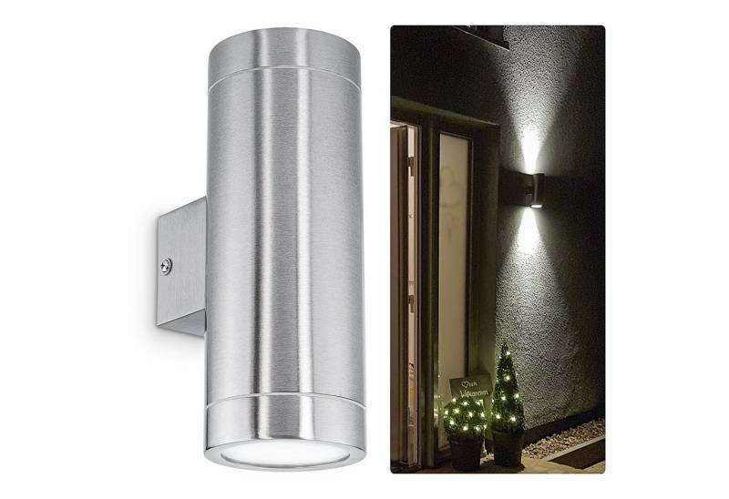 SSC-LUXon LED Außen-Wandleuchte Edelstahl LED Wandleuchte TIRA Up & Down Aussen IP44 mit 2x LED 5W, Neutralweiß von SSC-LUXon